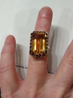 Citrine 14kt Yellow Gold Emerald-Cut Ring 15 Carat Stone Appraisal Natural Stone